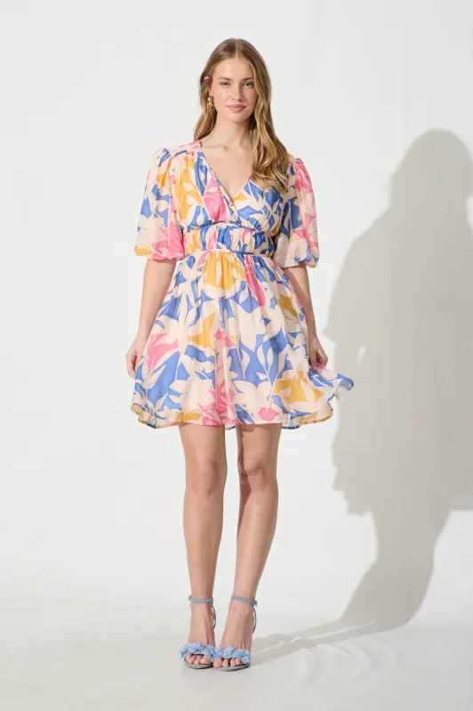 Sabalana Dress in Blue with Blush Print sold by St Frock
