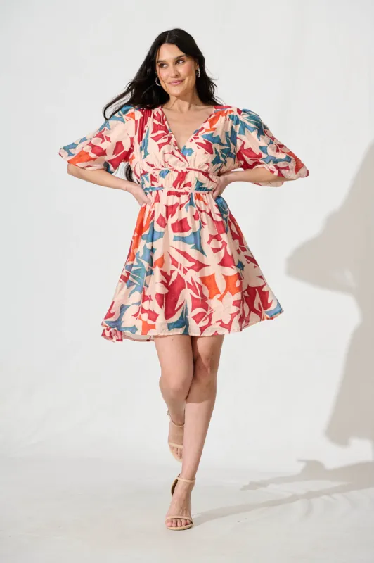 Sabalana Dress in Red with Blush Print sold by St Frock
