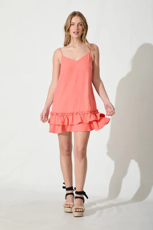 Aubrielle Dress In Coral Linen Blend sold by St Frock