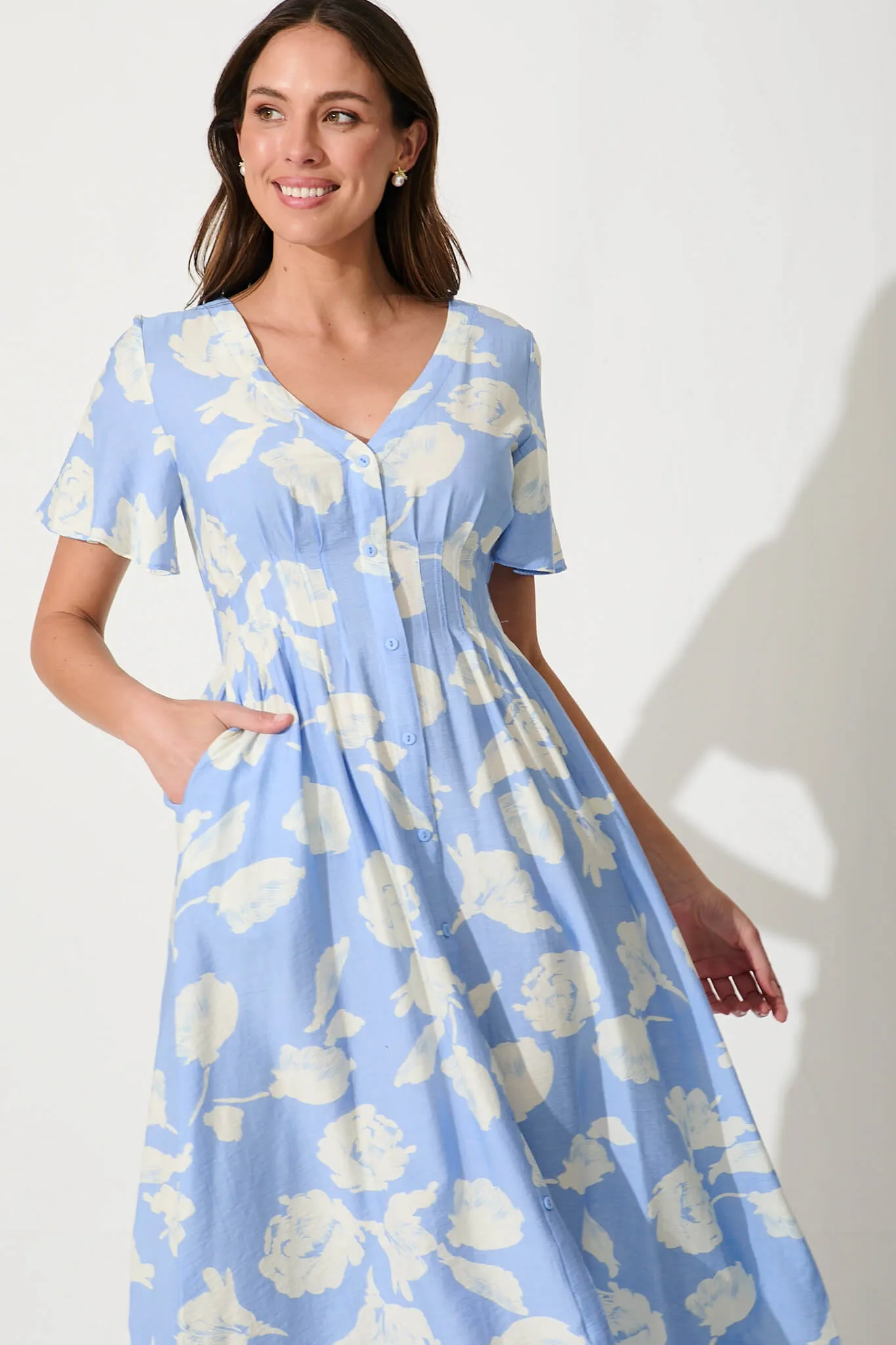Yvette Midi Dress In Blue With White Floral sold by St Frock product image thumbnail 2