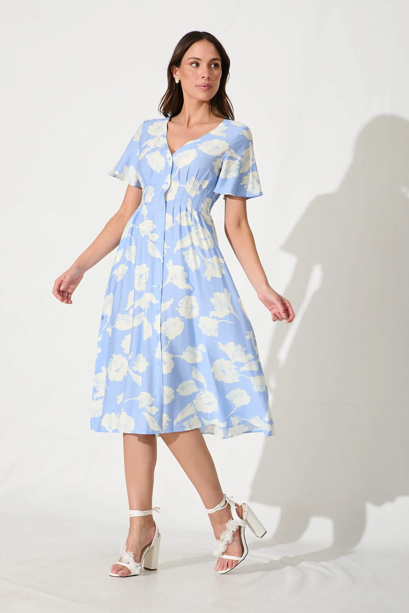 Yvette Midi Dress In Blue With White Floral sold by St Frock product image thumbnail 3