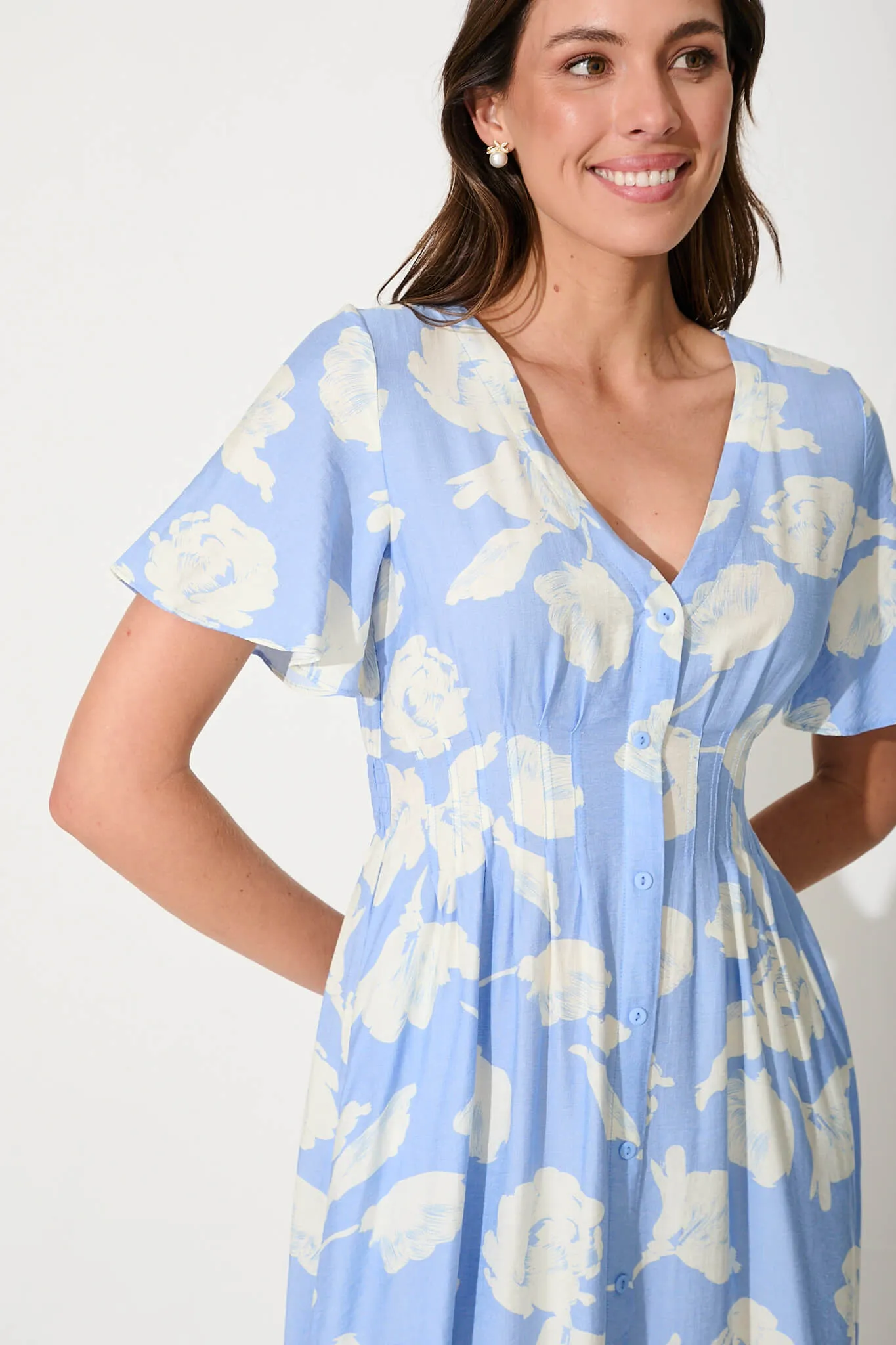 Yvette Midi Dress In Blue With White Floral sold by St Frock product image thumbnail 5