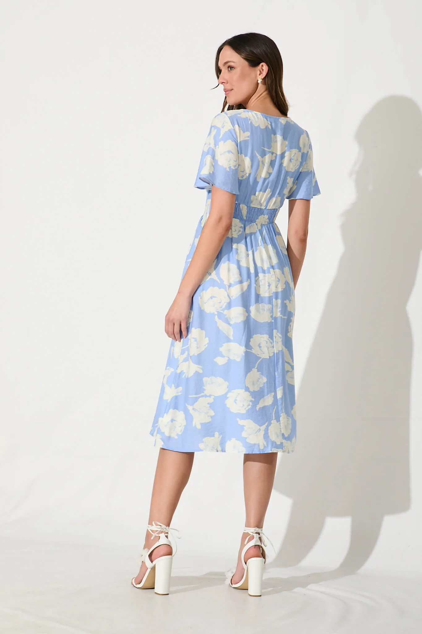 Yvette Midi Dress In Blue With White Floral sold by St Frock product image thumbnail 4