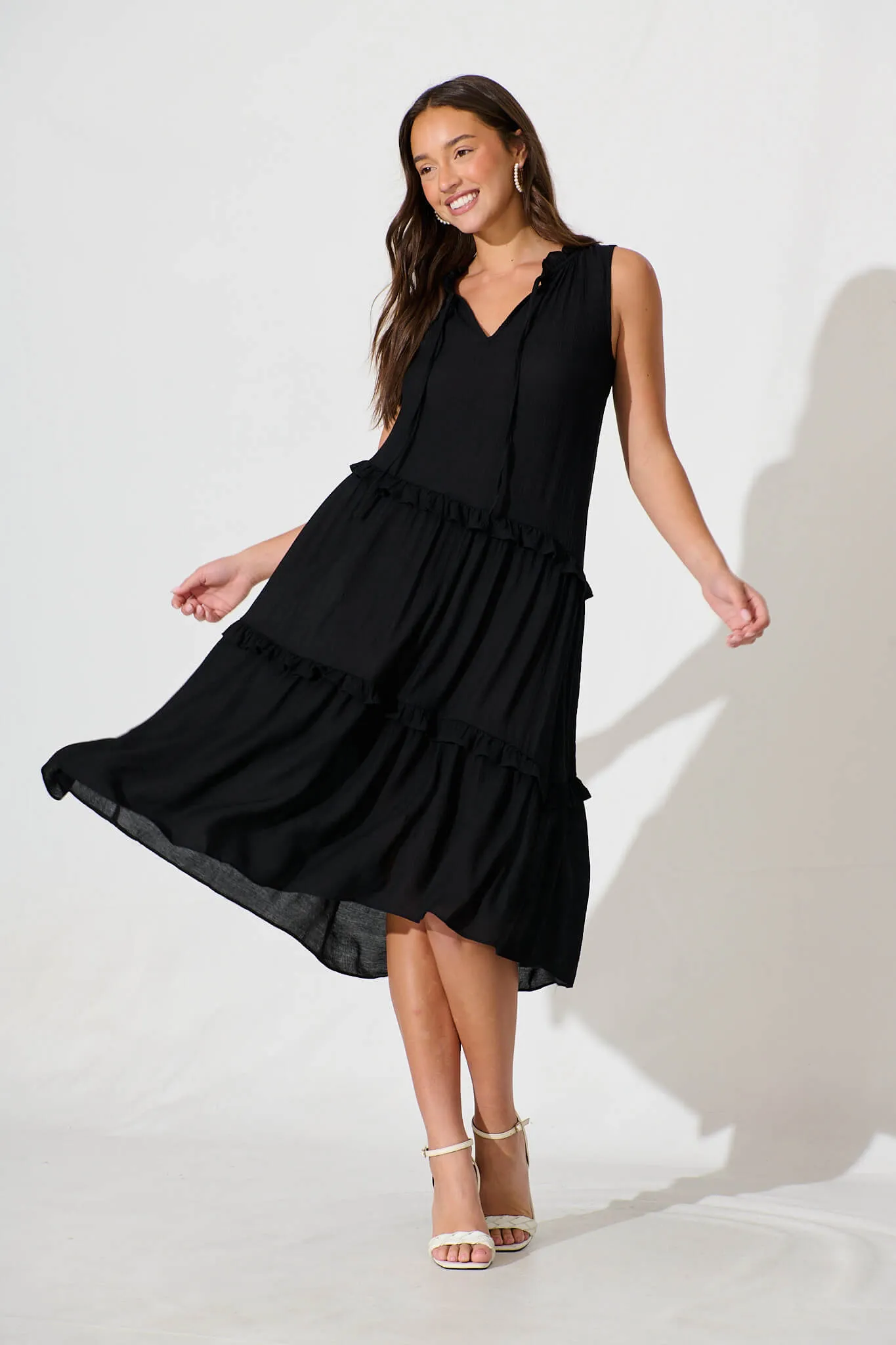 Yelena Midi Dress In Black sold by St Frock
