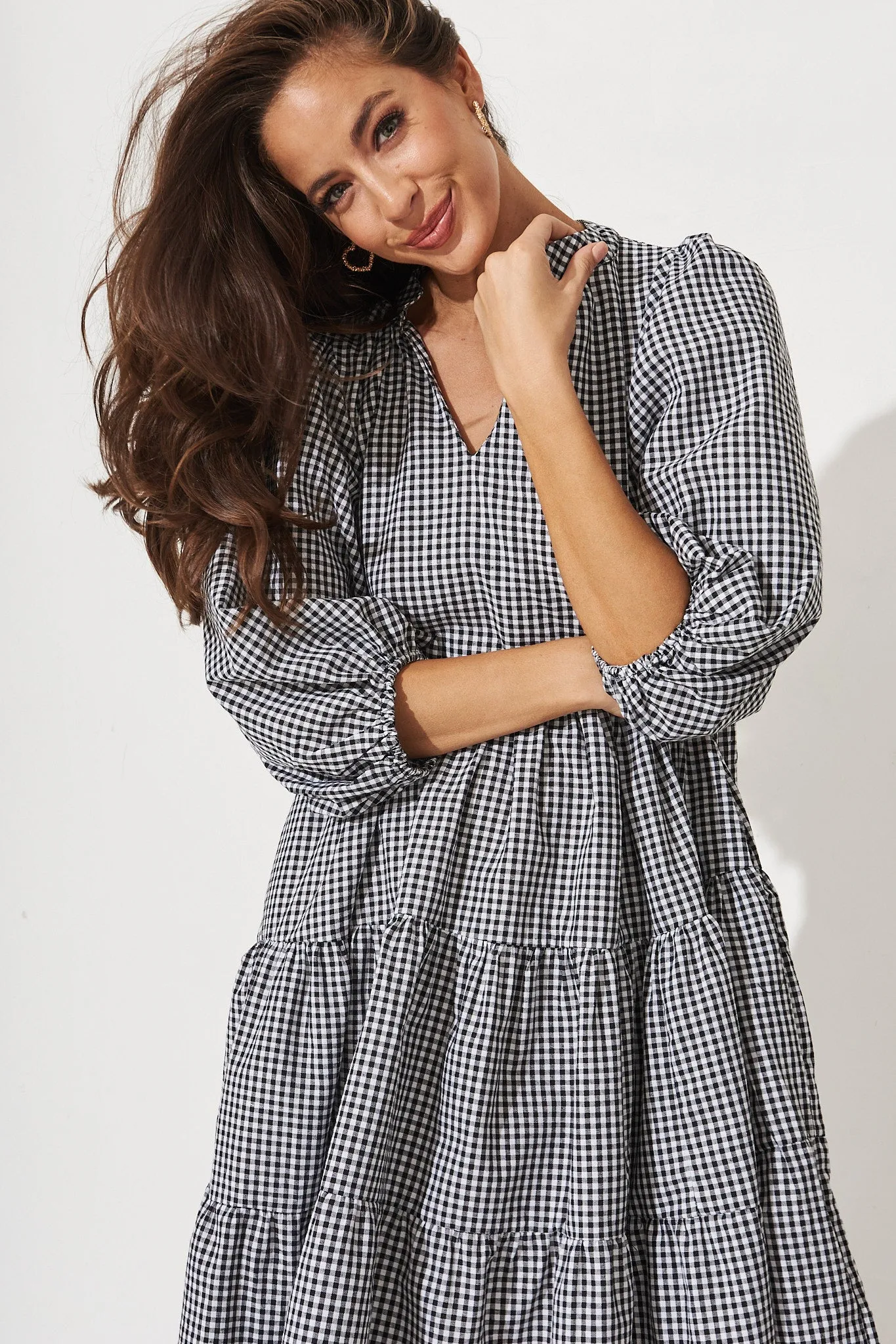Kehlana Tiered Smock Dress in Black and White Gingham sold by St Frock product image thumbnail 3