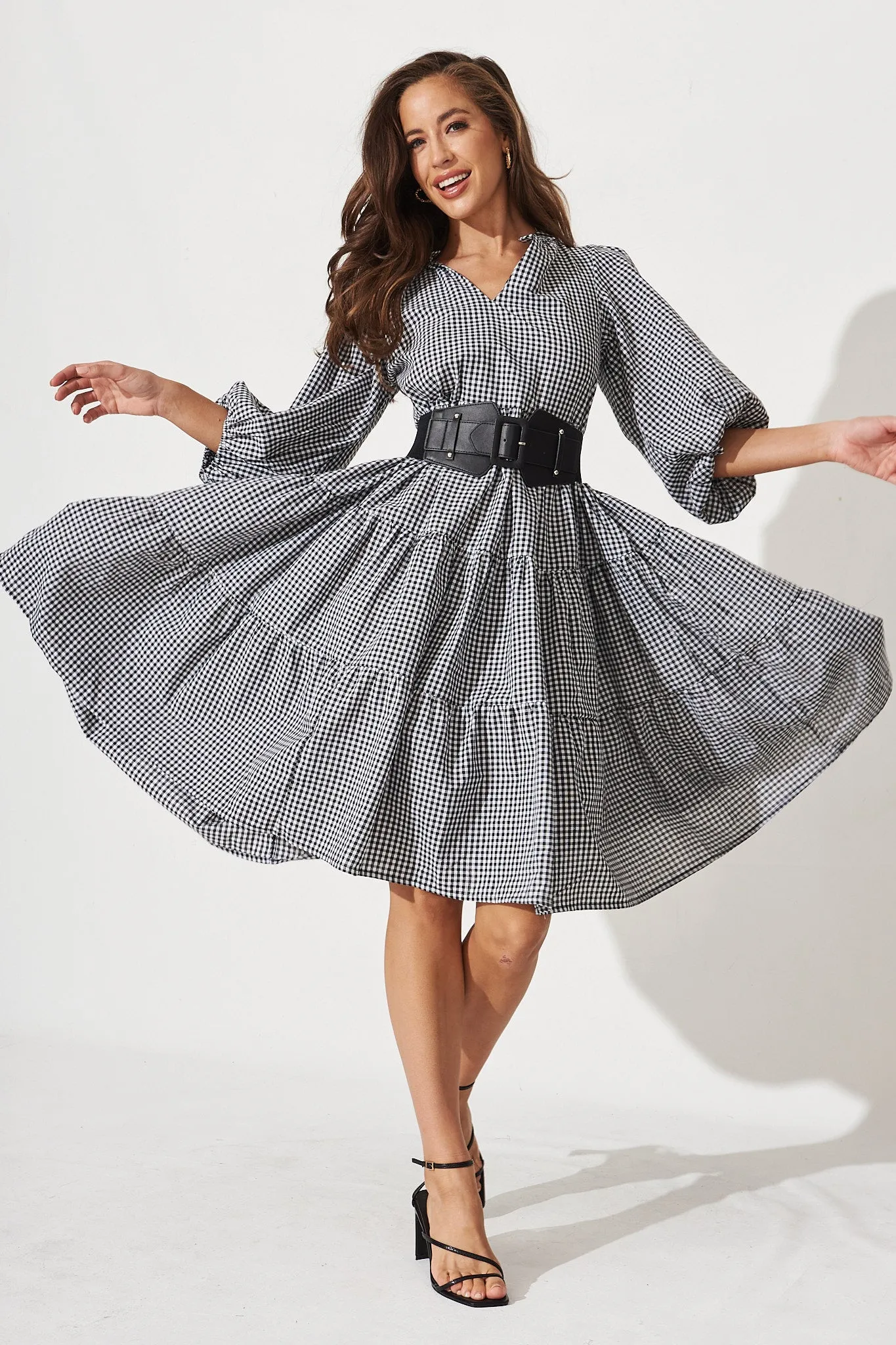 Kehlana Tiered Smock Dress in Black and White Gingham sold by St Frock product image thumbnail 4