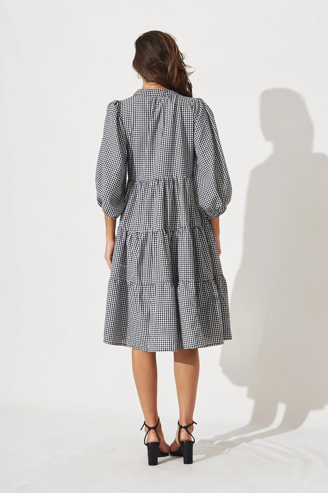 Kehlana Tiered Smock Dress in Black and White Gingham sold by St Frock product image thumbnail 5
