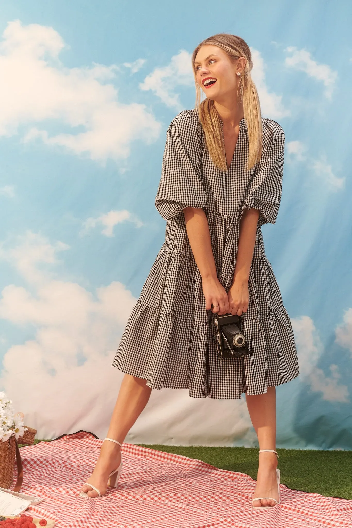 Kehlana Tiered Smock Dress in Black and White Gingham sold by St Frock product image thumbnail 2