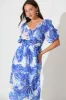 Lavita Midi Dress in Blue Leaf Print sold by St Frock