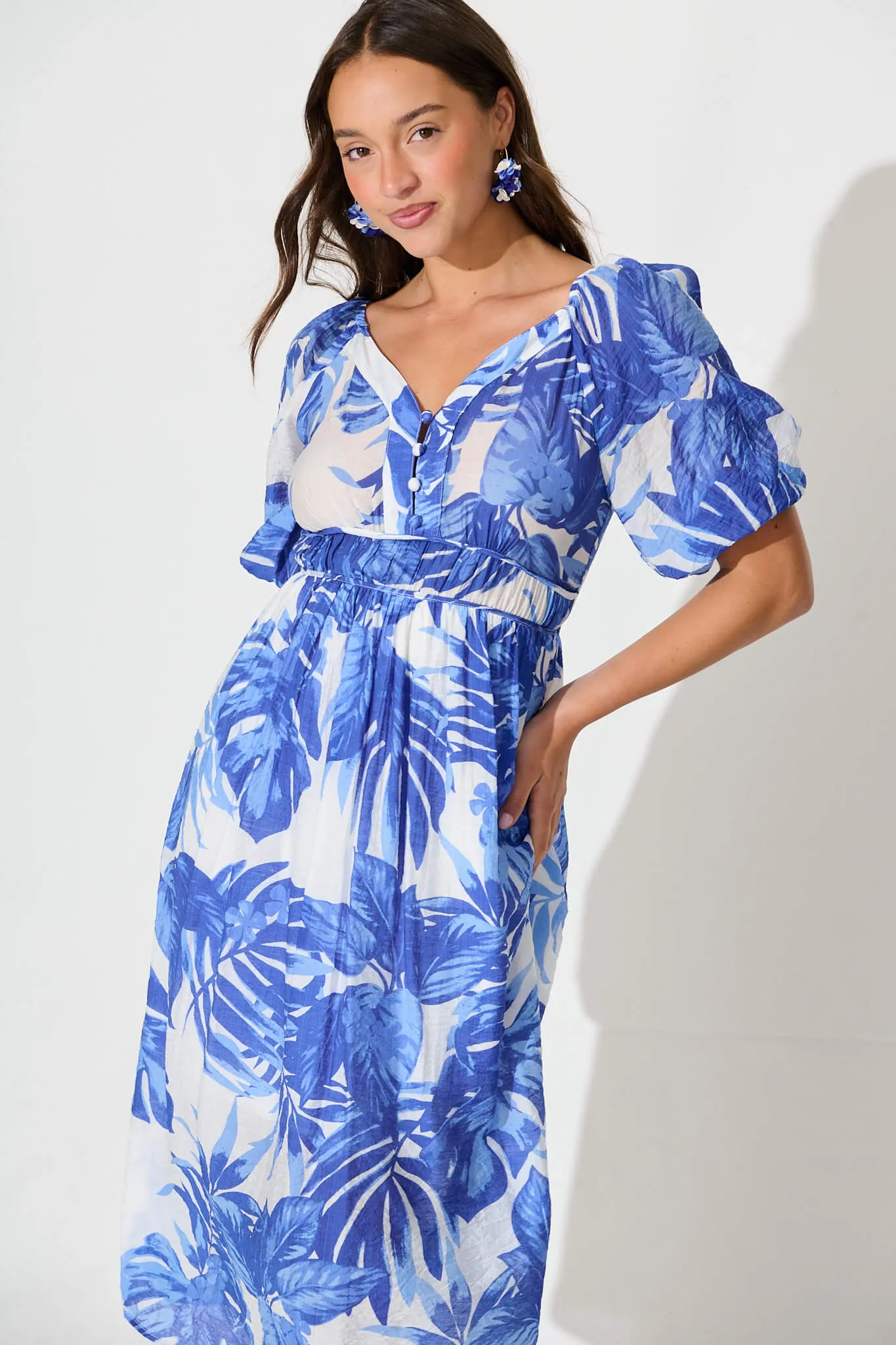 Lavita Midi Dress in Blue Leaf Print sold by St Frock product image thumbnail 2