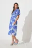 Lavita Midi Dress in Blue Leaf Print sold by St Frock