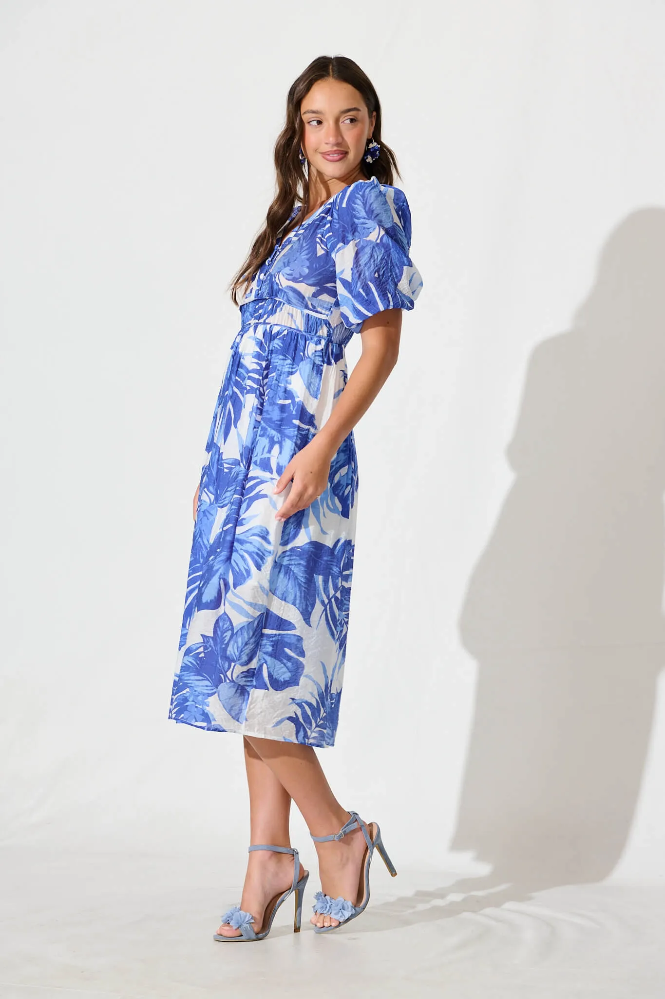 Lavita Midi Dress in Blue Leaf Print sold by St Frock product image thumbnail 3