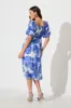 Lavita Midi Dress in Blue Leaf Print sold by St Frock