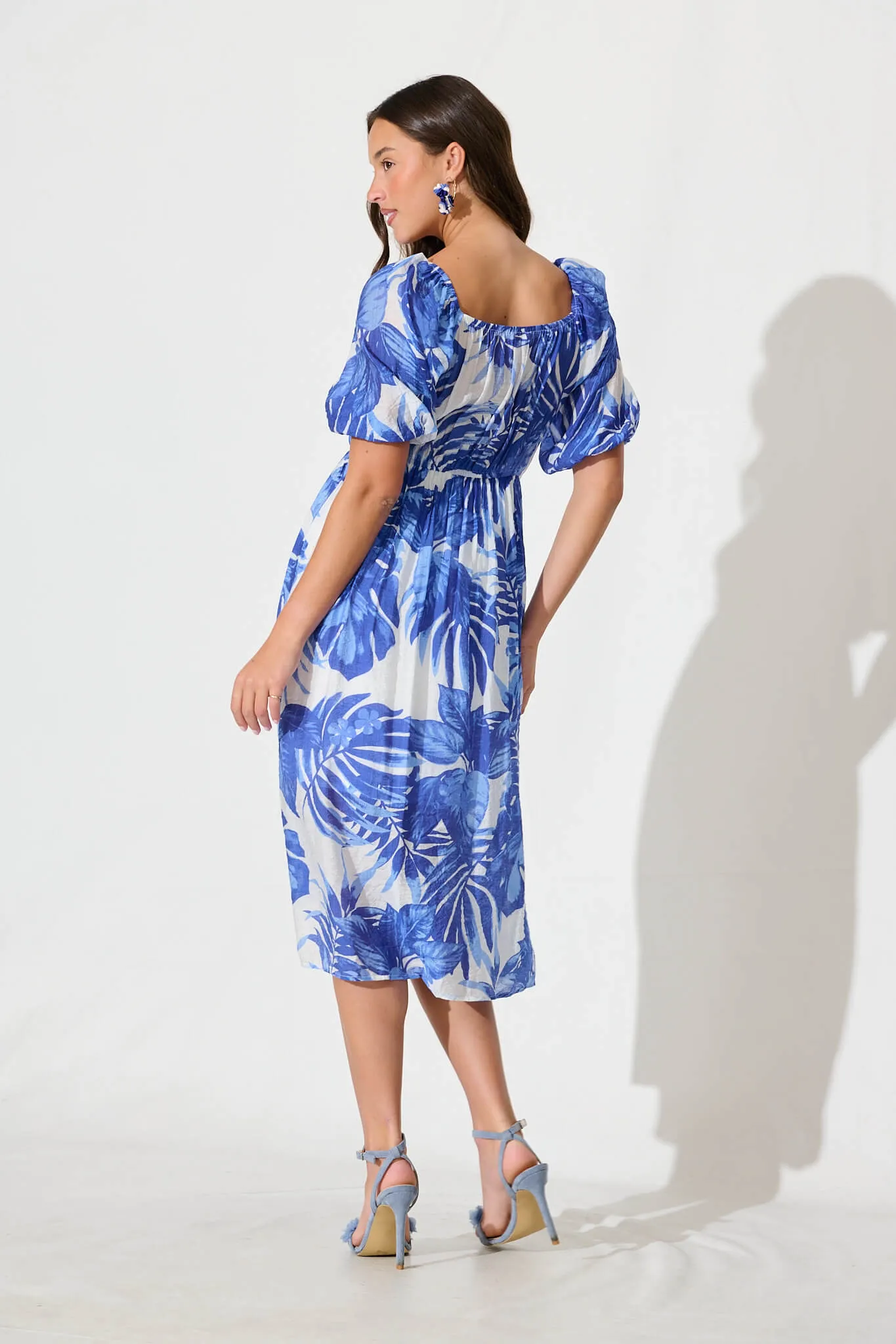 Lavita Midi Dress in Blue Leaf Print sold by St Frock product image thumbnail 4