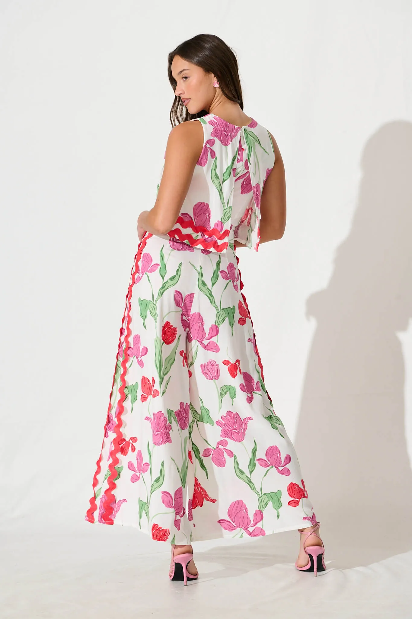 Sandbar Jumpsuit in White with Red and Purple Flower sold by St Frock product image thumbnail 4