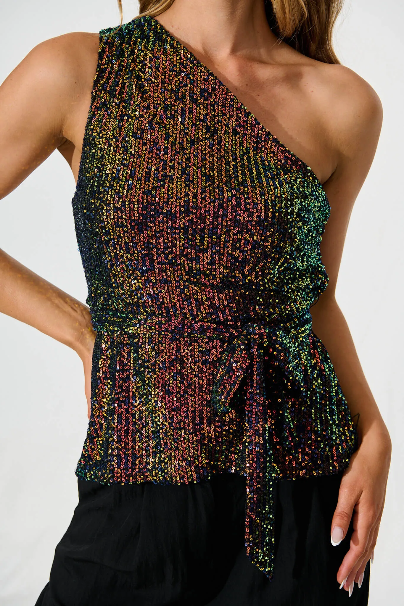 Evening Star One Shoulder Top In Multi Sequin sold by St Frock product image thumbnail 5