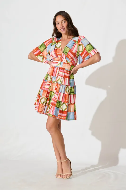 Ailish Dress In Rust Multi Squares Print sold by St Frock