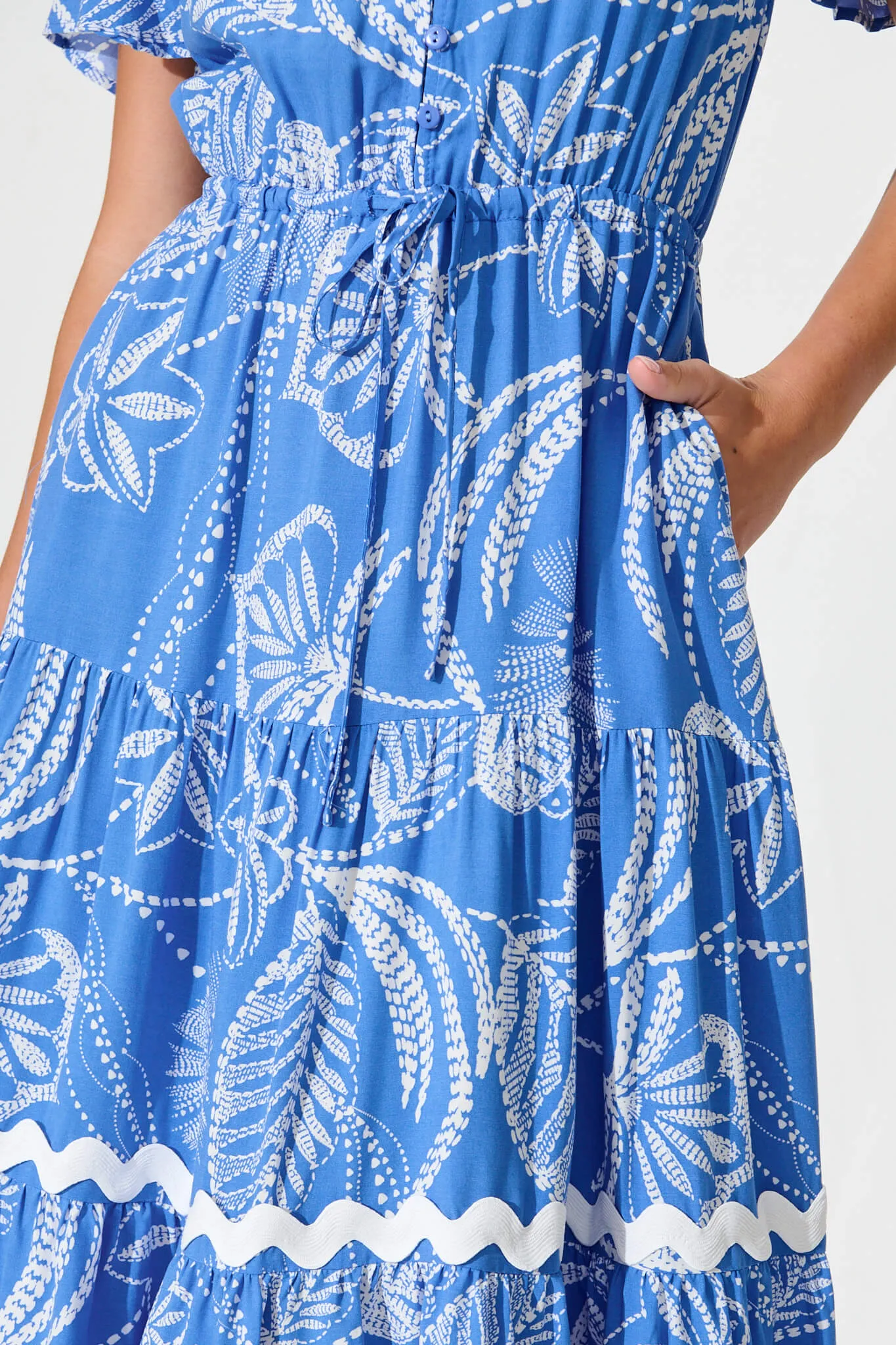 Laconia Midi Dress In Blue Print with Ric Rac Trim sold by St Frock product image thumbnail 5