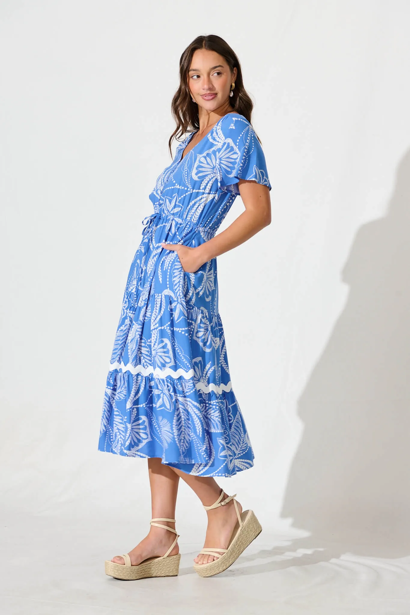 Laconia Midi Dress In Blue Print with Ric Rac Trim sold by St Frock product image thumbnail 3