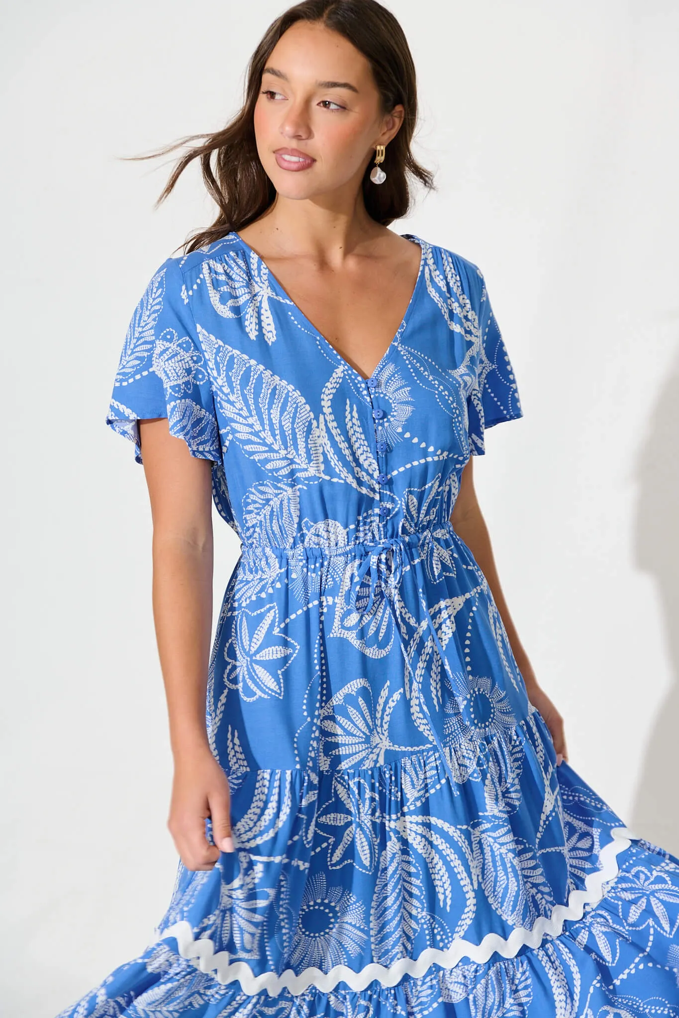 Laconia Midi Dress In Blue Print with Ric Rac Trim sold by St Frock product image thumbnail 2