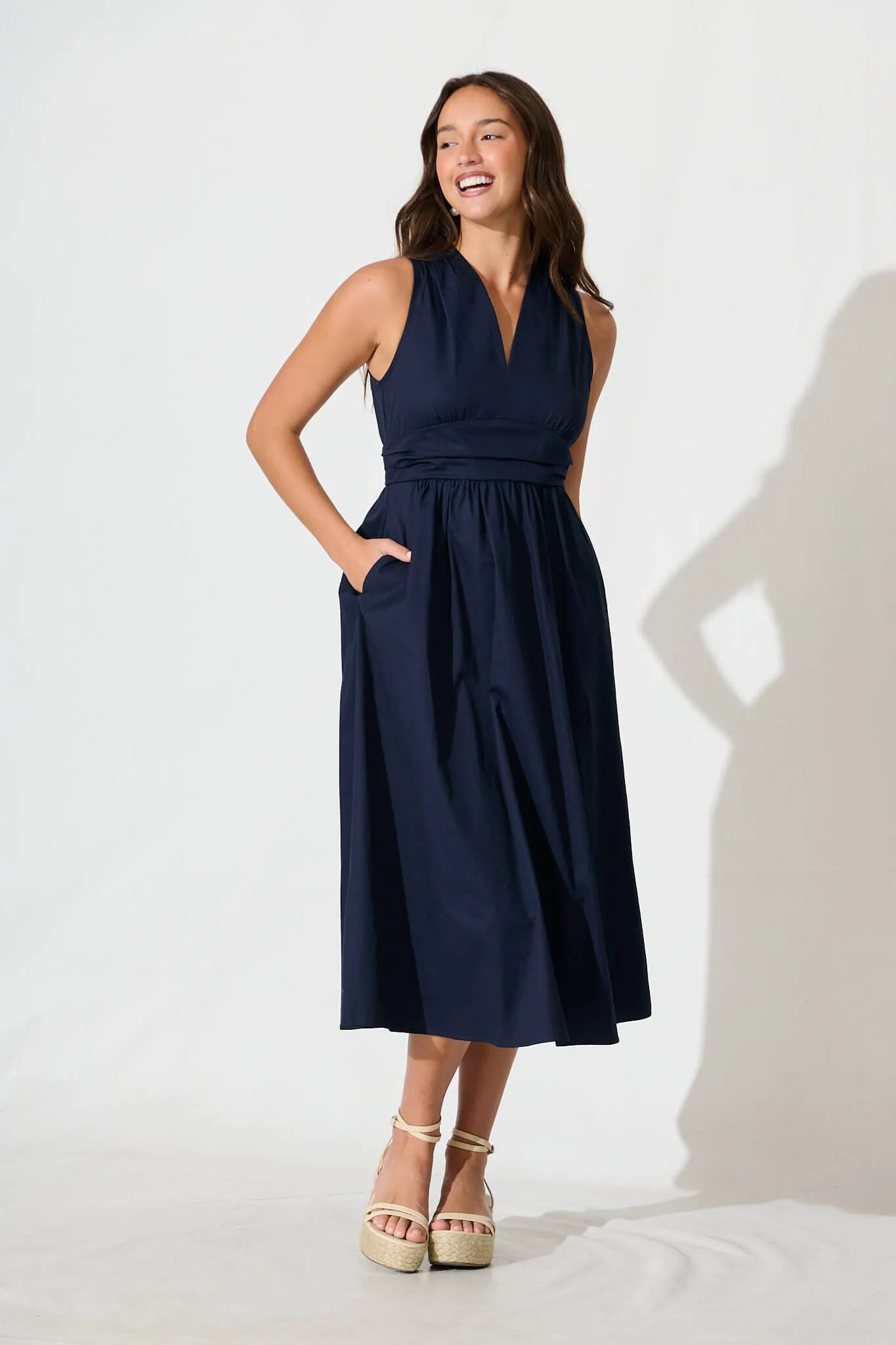 Odelle Midi Dress in Navy Cotton sold by St Frock
