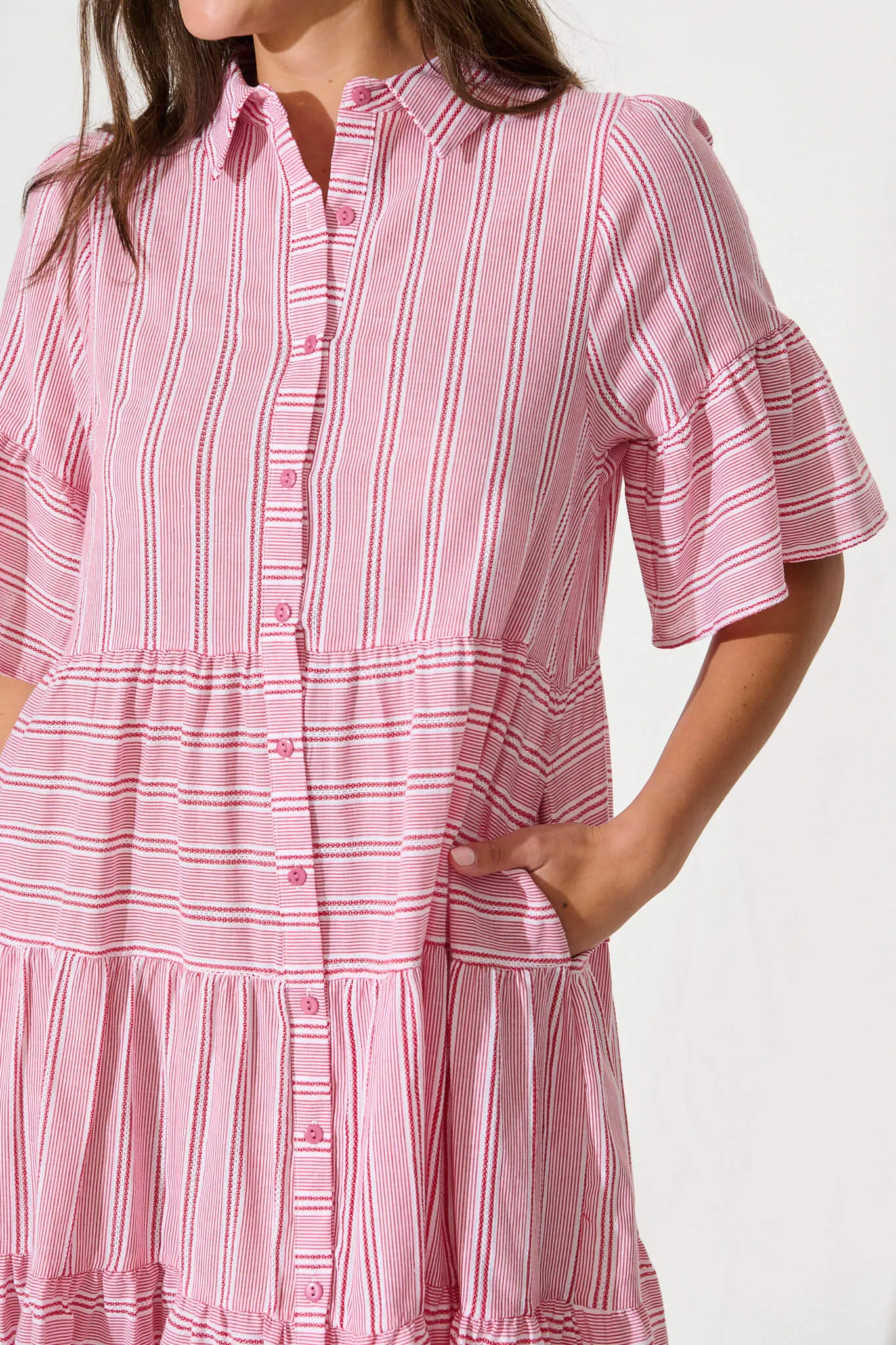 Glorianna Smock Dress In Red With White Stripe Cotton sold by St Frock product image thumbnail 5