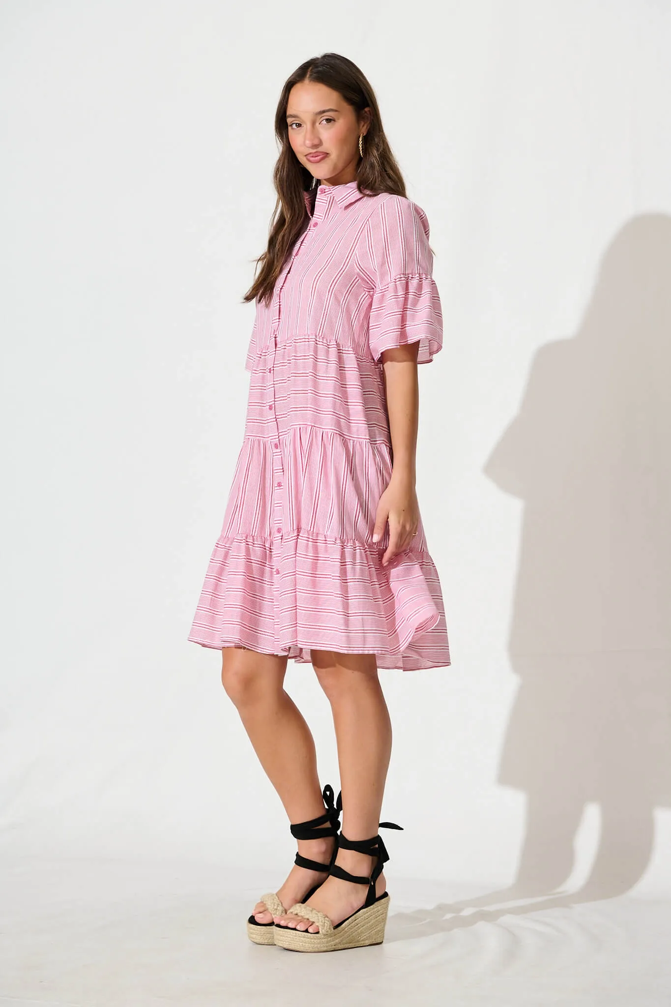Glorianna Smock Dress In Red With White Stripe Cotton sold by St Frock product image thumbnail 3