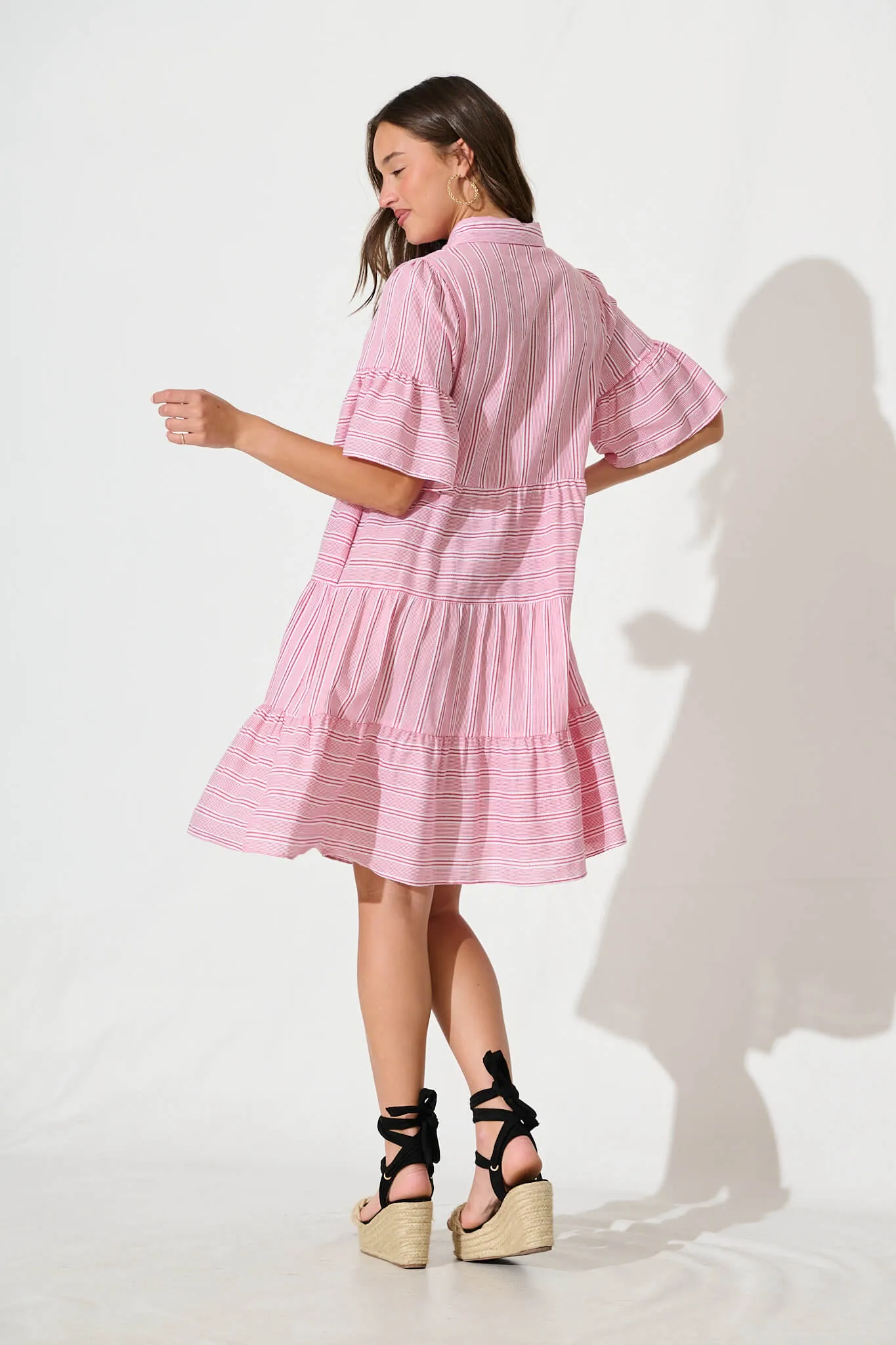 Glorianna Smock Dress In Red With White Stripe Cotton sold by St Frock product image thumbnail 4