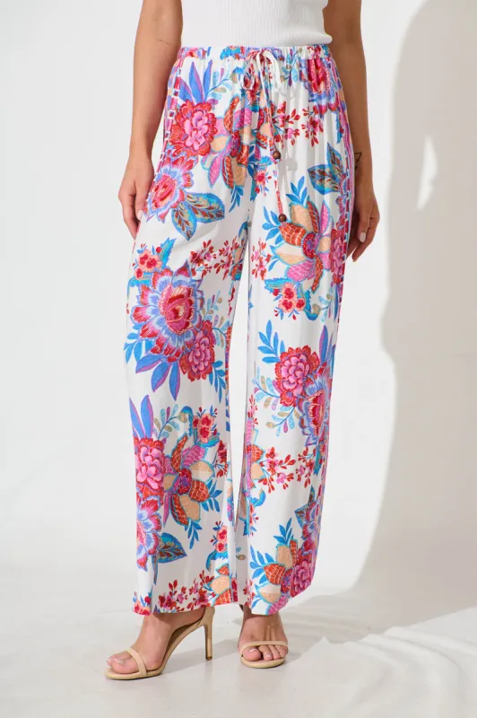 Romeo Pant in Pink Multi Floral Border Print sold by St Frock