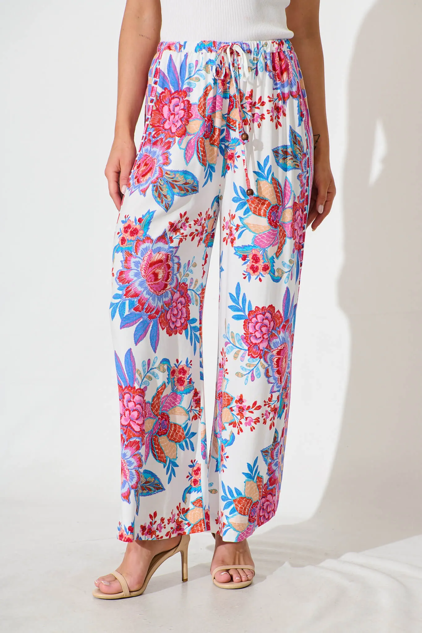 Romeo Pant in Pink Multi Floral Border Print sold by St Frock