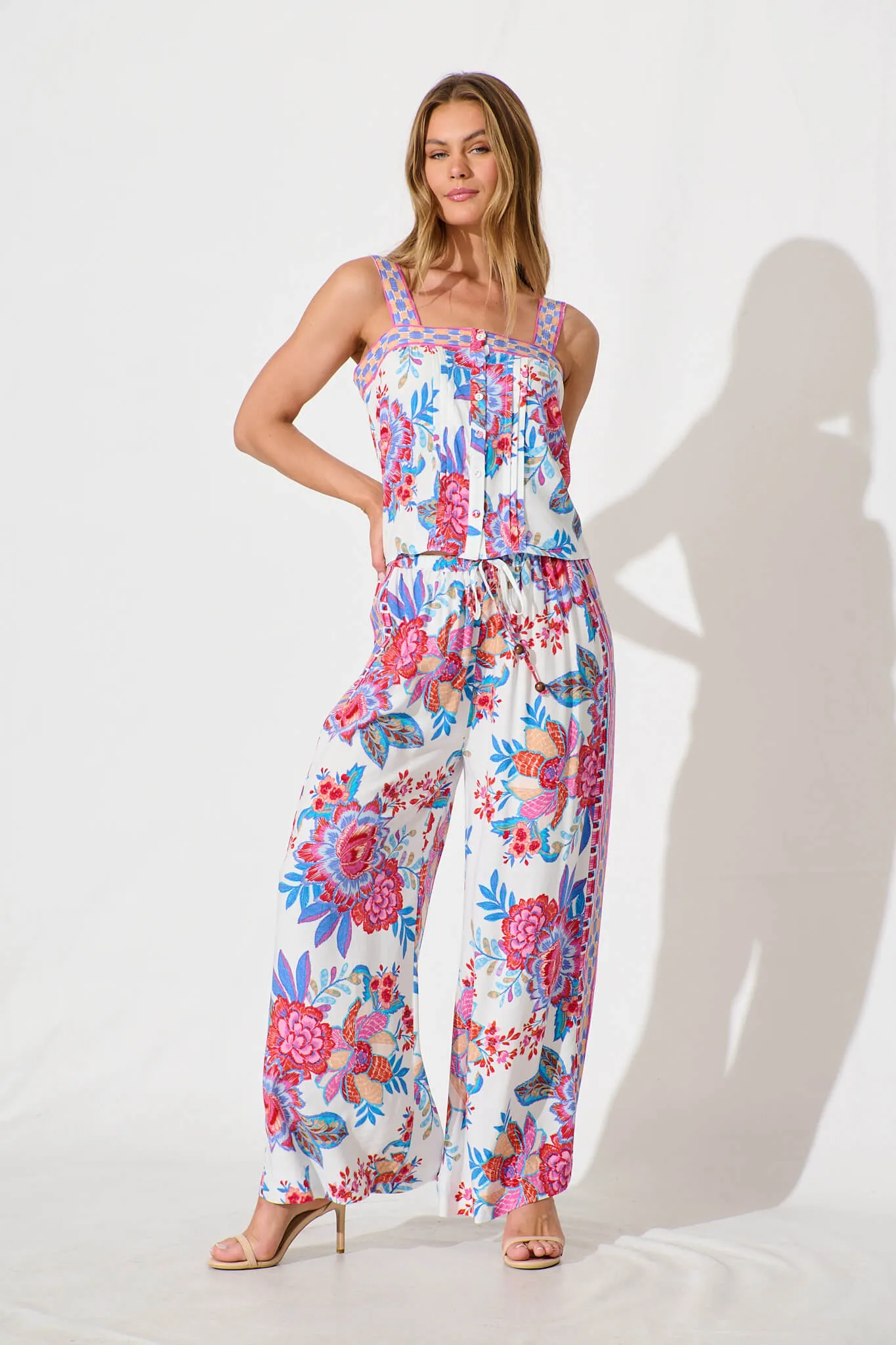 Liliana Cami Top In Pink Multi Floral Border Print sold by St Frock product image thumbnail 5