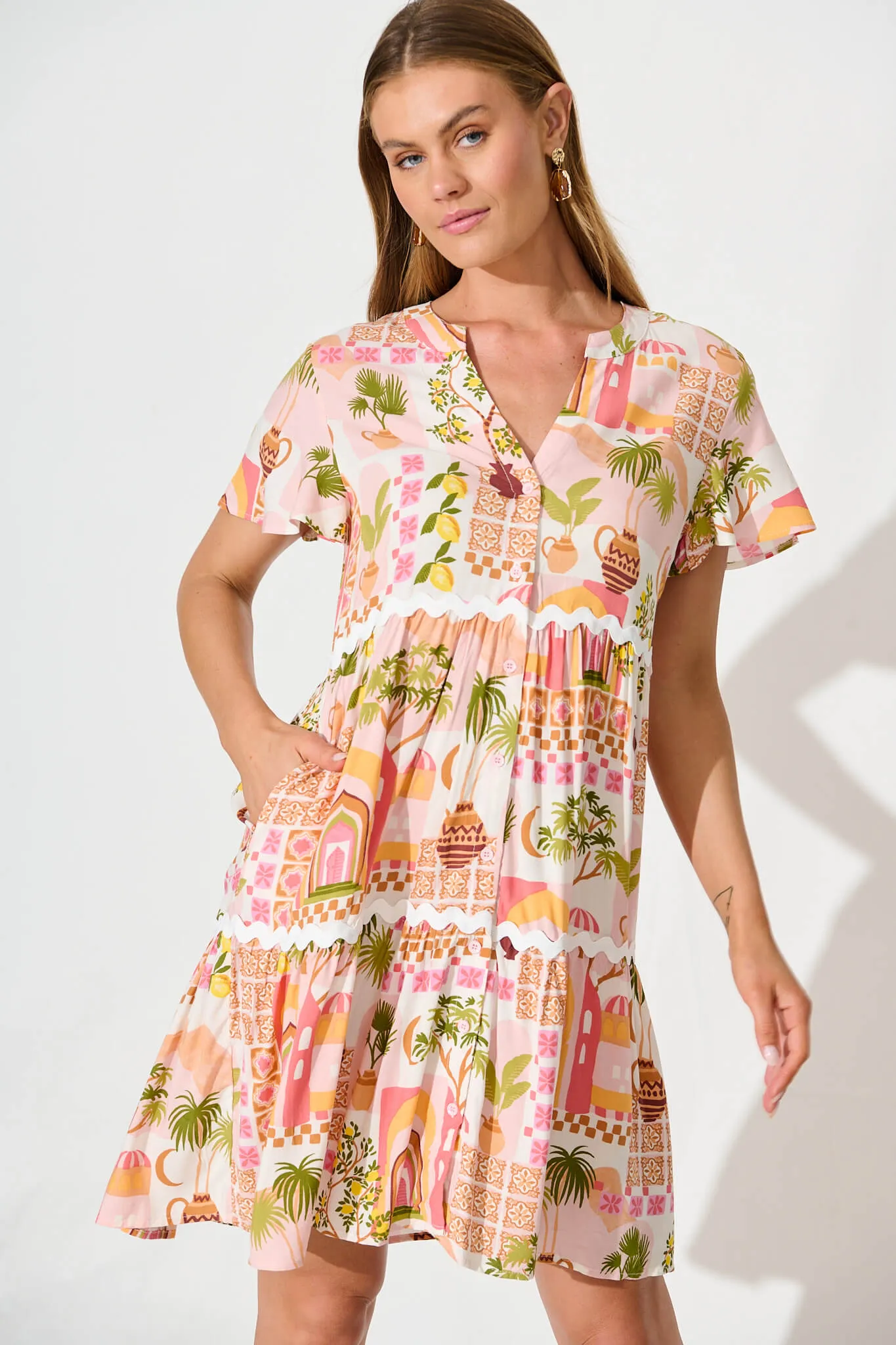 Island Dreams Smock Dress in Blush Multi With Ric Rac Trim sold by St Frock product image thumbnail 2