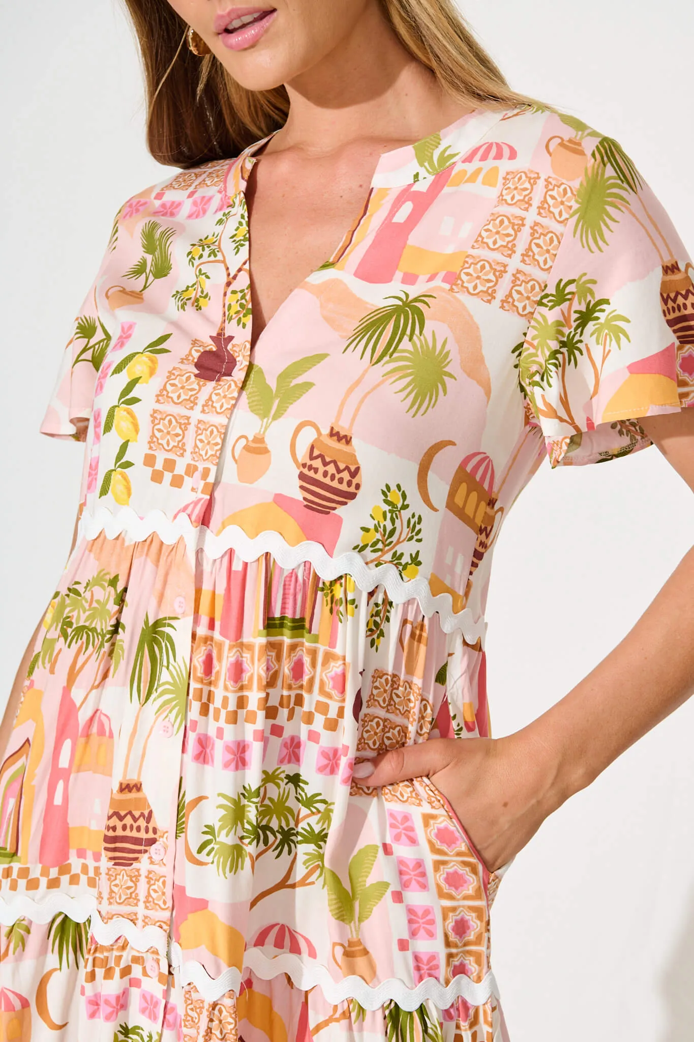 Island Dreams Smock Dress in Blush Multi With Ric Rac Trim sold by St Frock product image thumbnail 5