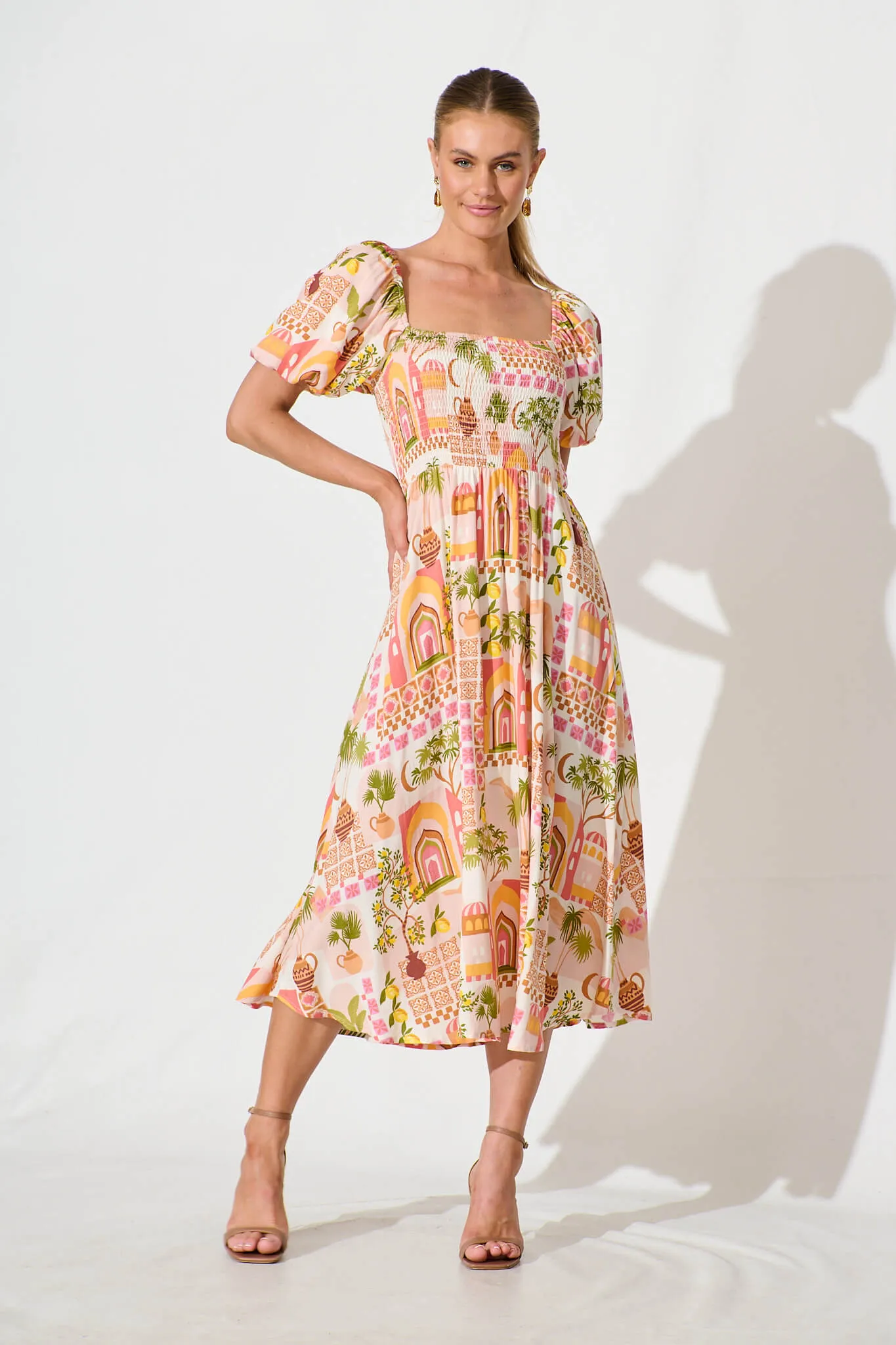 Mariam Midi Dress in Multi Print sold by St Frock