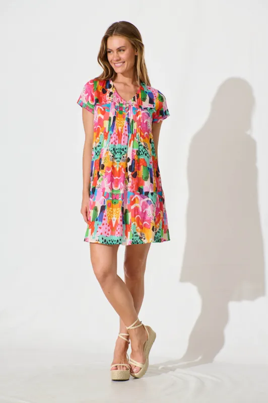 Elowye Smock Dress in Bright Multi Cotton sold by St Frock