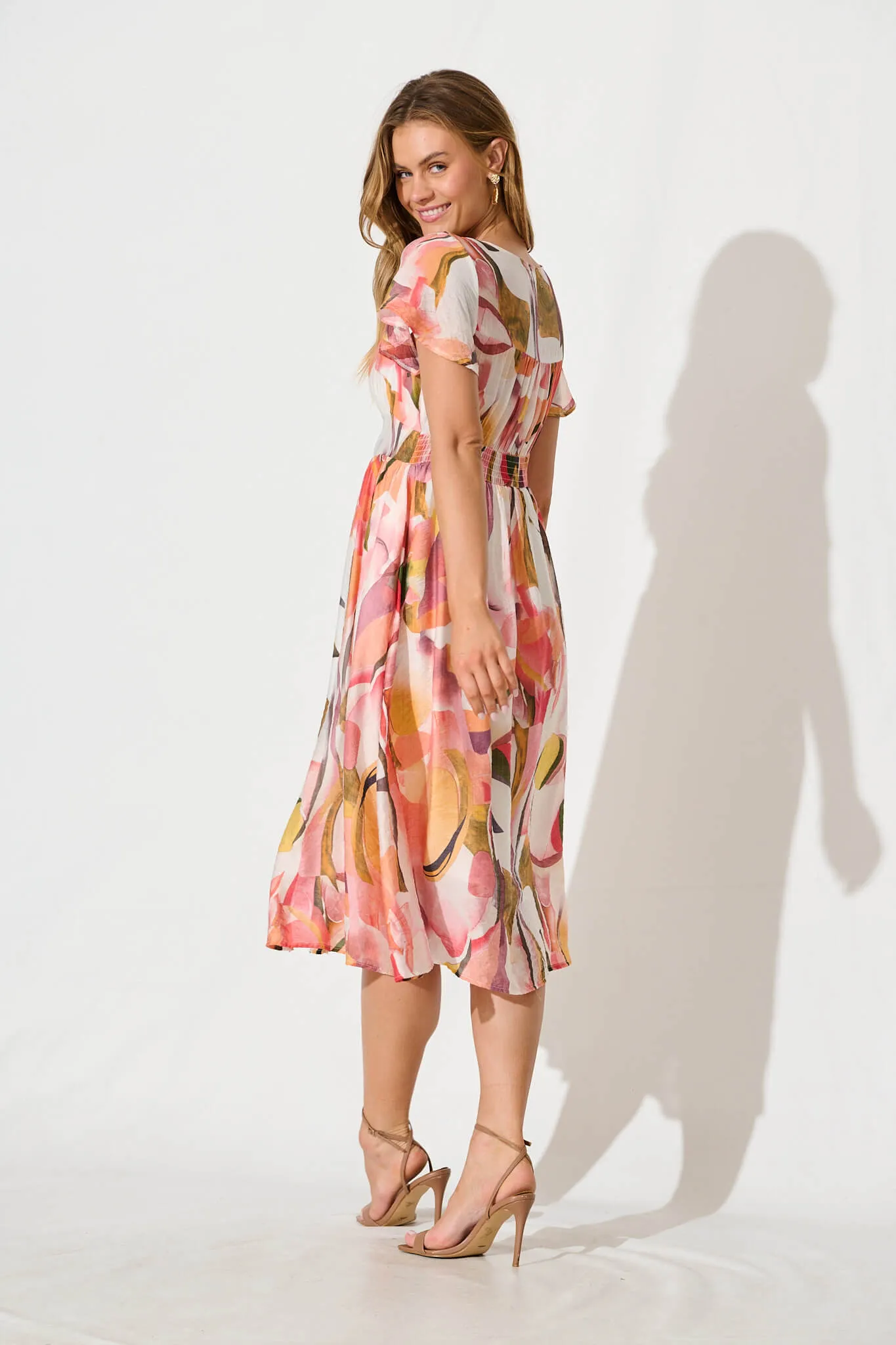 Jocely Midi Dress in White with Multi Floral sold by St Frock product image thumbnail 4