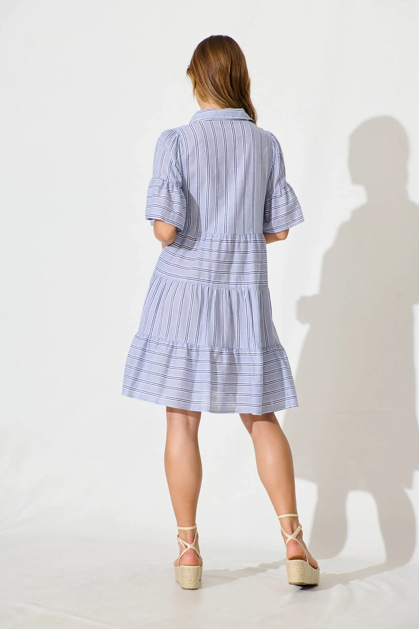 Glorianna Smock Dress In Blue With White Stripe Cotton sold by St Frock product image thumbnail 4