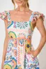 Miami Midi Dress in White Multi Print with Ric Rac Trim sold by St Frock