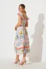 Miami Midi Dress in White Multi Print with Ric Rac Trim sold by St Frock