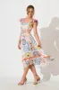 Miami Midi Dress in White Multi Print with Ric Rac Trim sold by St Frock