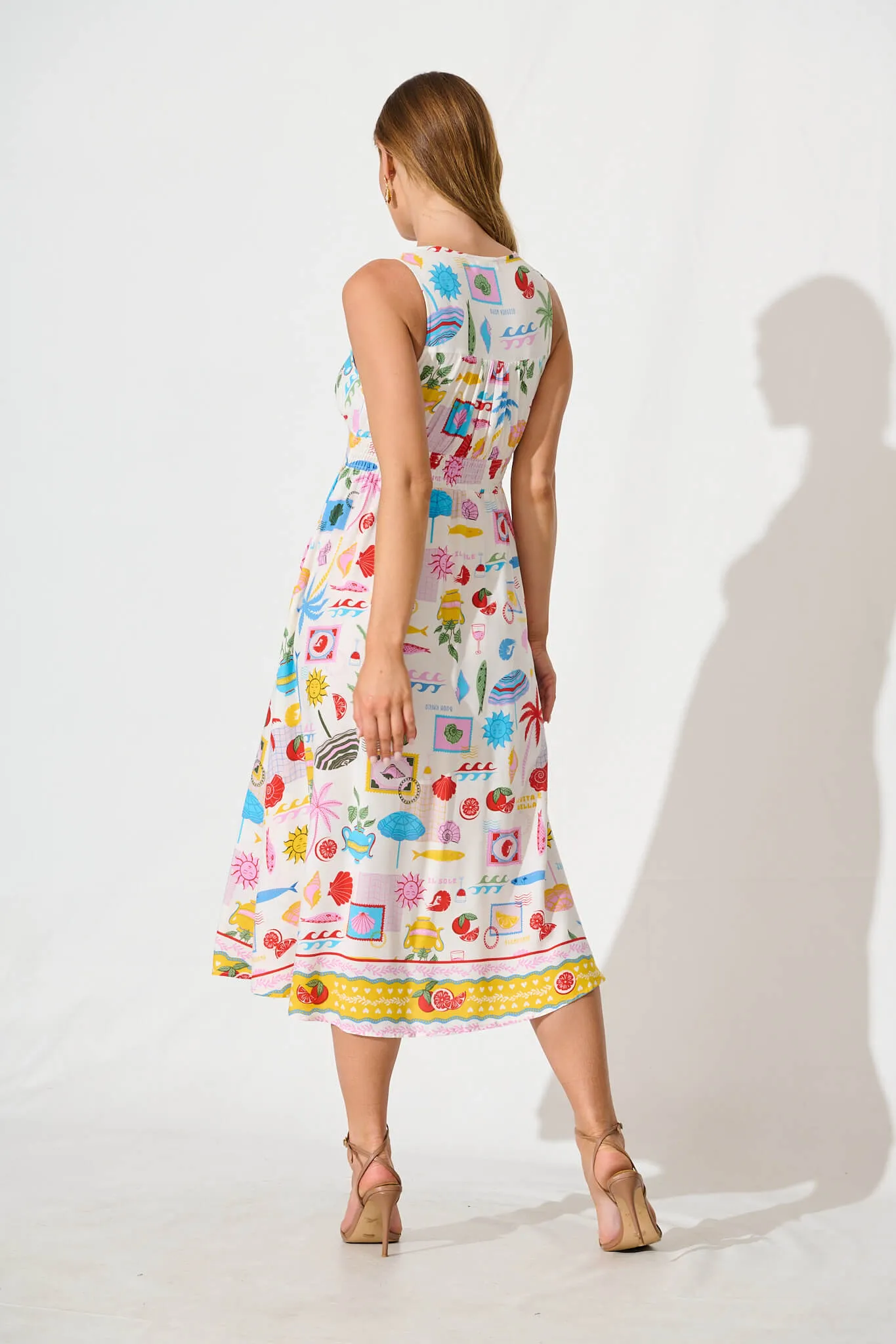 Ryland Midi Dress in White with Multi Conversational Print sold by St Frock product image thumbnail 4