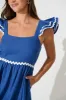 Miami Midi Dress In Blue With White Ric Rac Cotton sold by St Frock