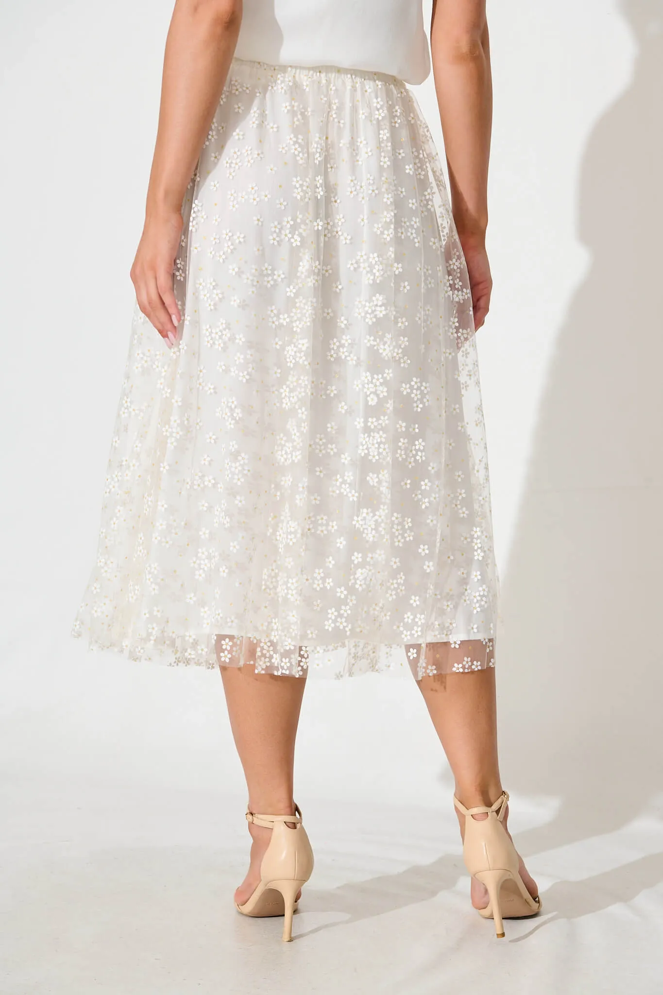 Lilitina Midi Skirt in White Floral Tulle With Gold Lurex sold by St Frock product image thumbnail 3