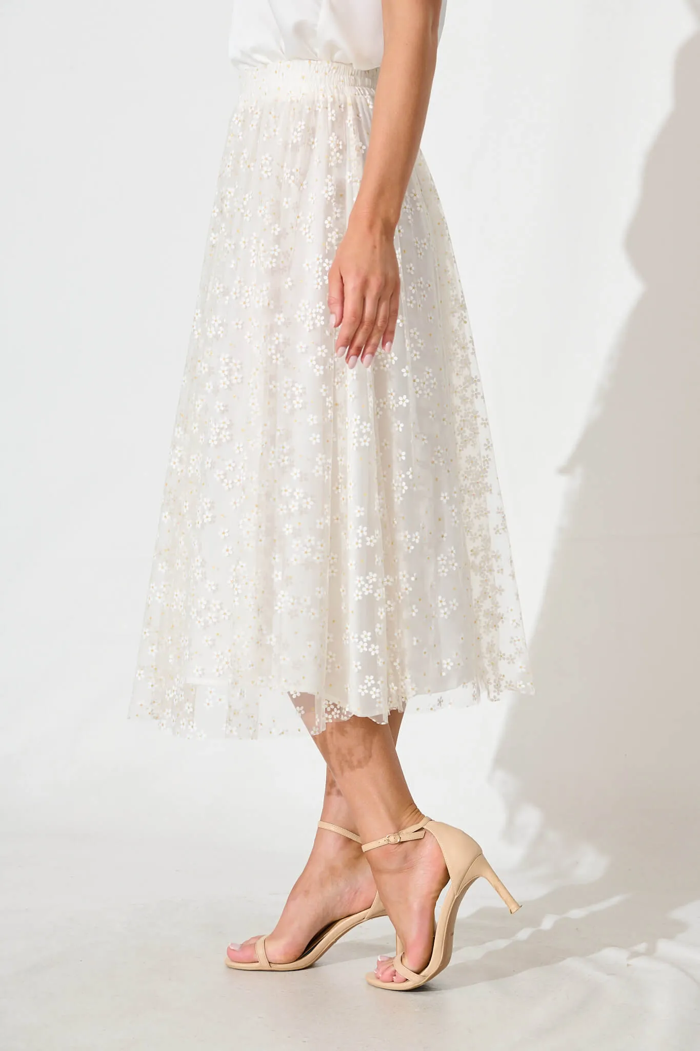 Lilitina Midi Skirt in White Floral Tulle With Gold Lurex sold by St Frock product image thumbnail 2