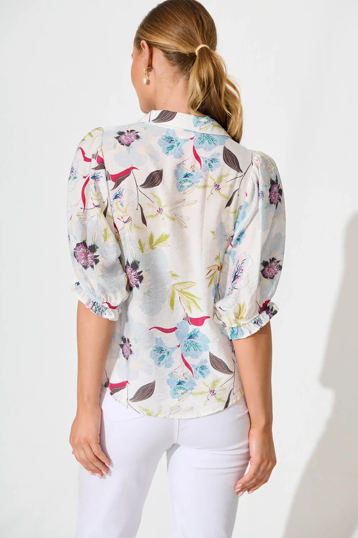 Alexandros Shirt in White with Blue Multi Floral sold by St Frock product image thumbnail 3