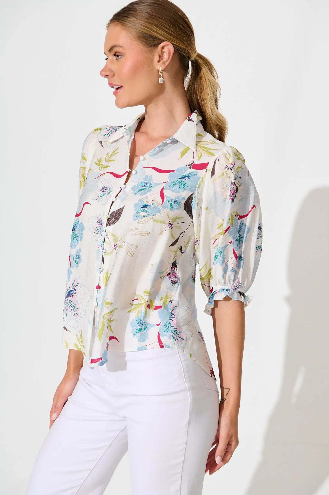 Alexandros Shirt in White with Blue Multi Floral sold by St Frock product image thumbnail 2