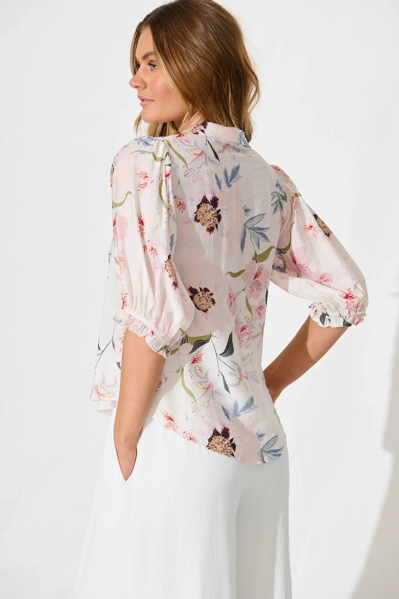 Alexandros Shirt in White with Pink Multi Floral sold by St Frock product image thumbnail 3