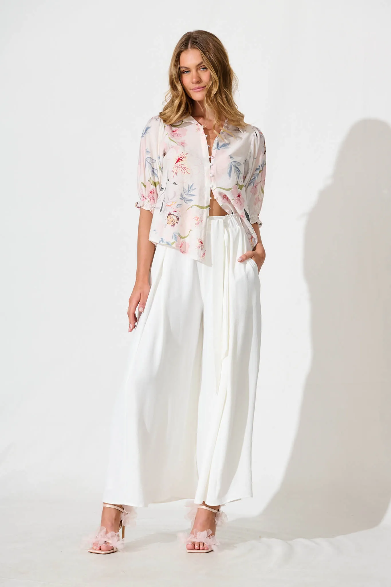 Alexandros Shirt in White with Pink Multi Floral sold by St Frock product image thumbnail 4