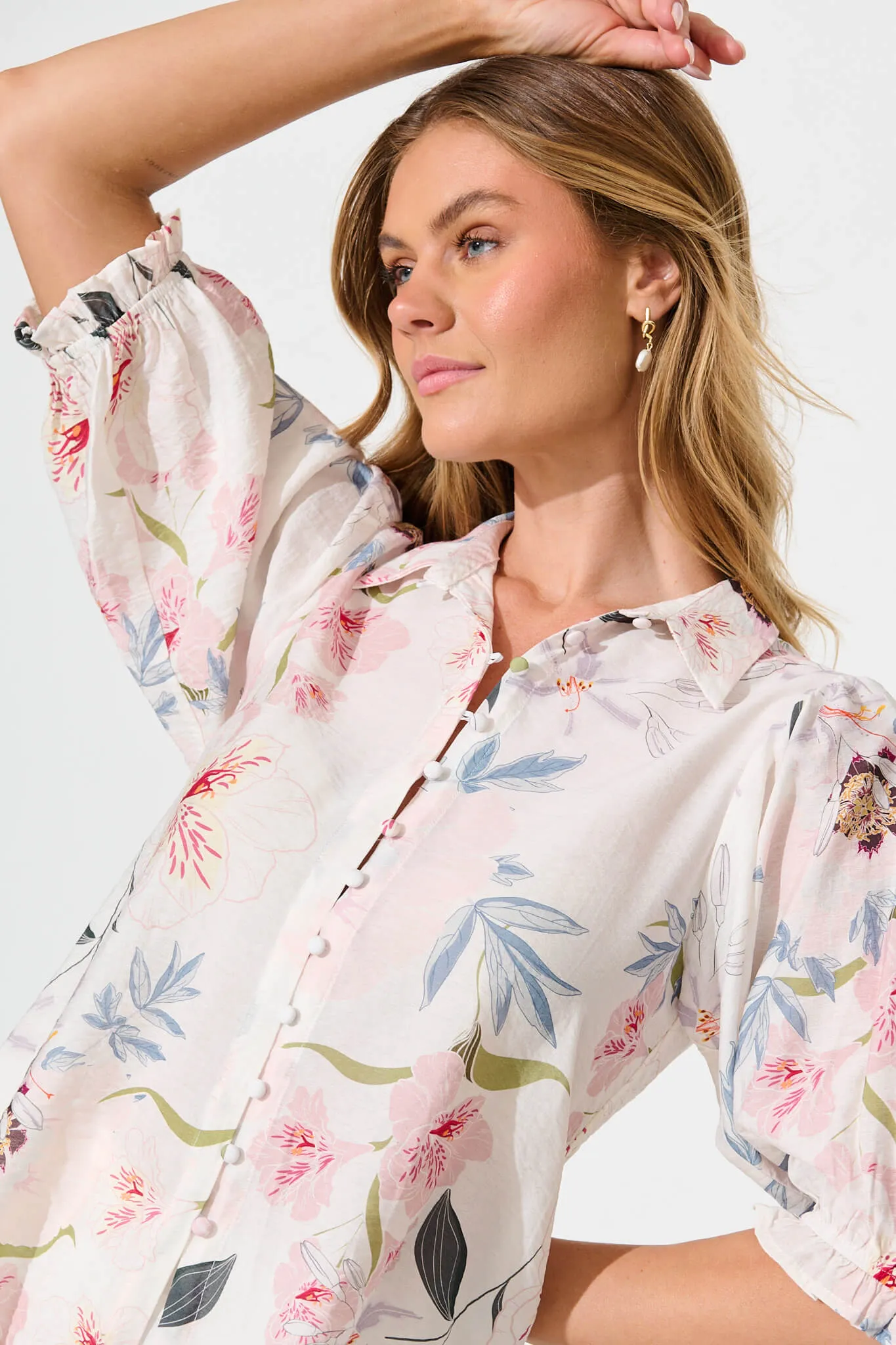 Alexandros Shirt in White with Pink Multi Floral sold by St Frock product image thumbnail 5
