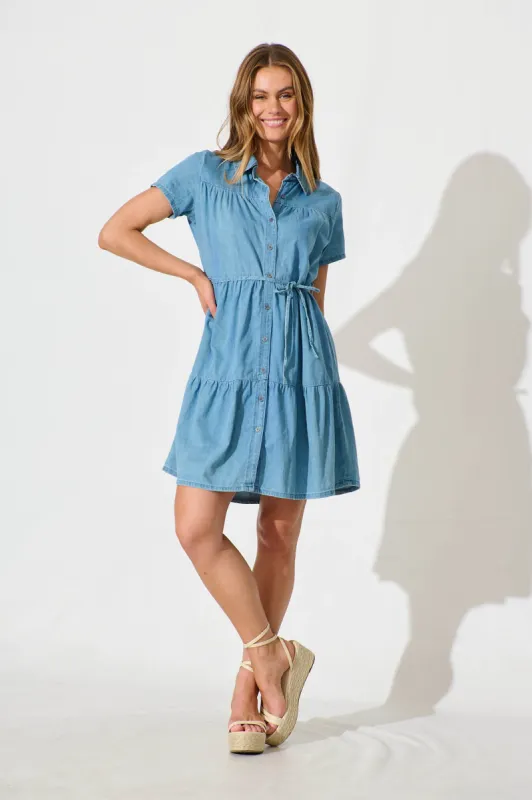 Caridad Dress in Mid Blue Denim sold by St Frock